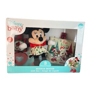 Disney Baby 3 piece Minnie Mouse Christmas Gift Set Plush Rattle New